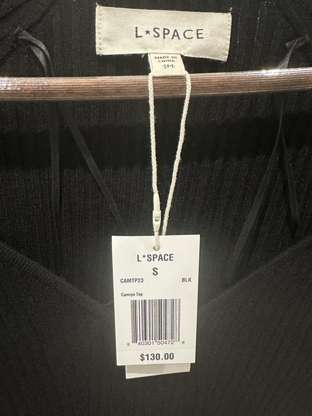 L*Space Black Ribbed V-Neck Long Sleeve Top NWT - Picture 2 of 2